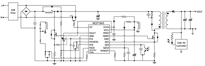Application Circuit Diagram - onsemi NCP1945 Power Factor Controllers for Adapters